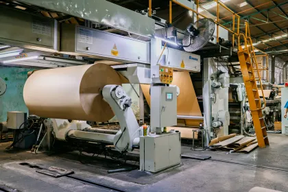 Paper reel on the mill roll stand of the corrugator at Minh Phuc