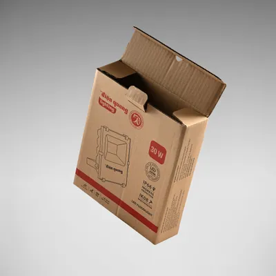 Thùng carton in flexo mở nắp, thấy rõ lớp sóng và nắp gập, ngành thiết bị điện